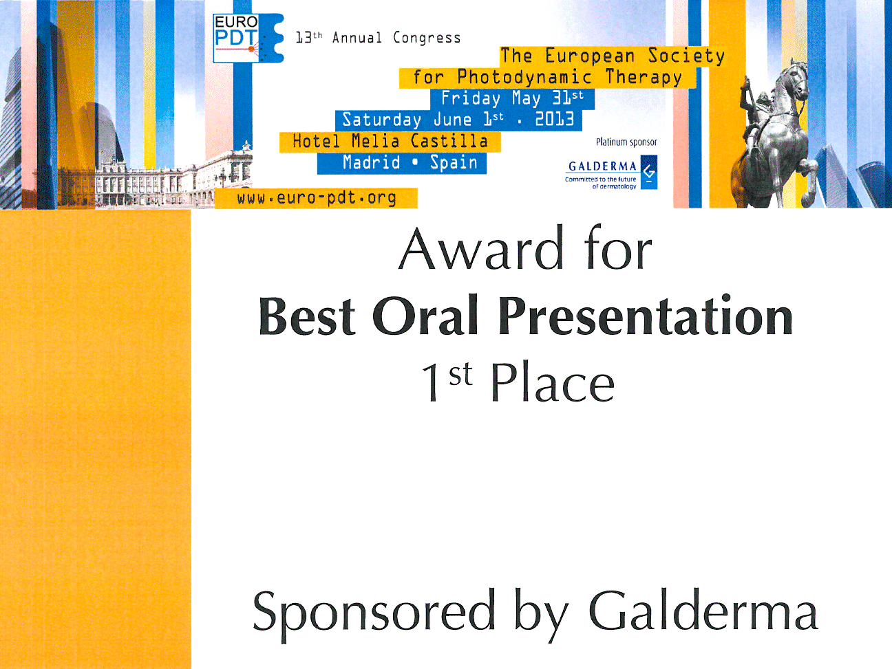 Award of best oral presentation